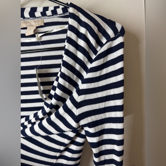 NWT Banana Republic Navy Blue White Striped Nautical Knit Open Front Cardigan S - Picture 3 of 13